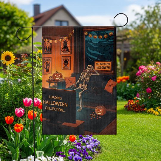 Discover Funny Halloween Garden Flag: Skeleton Watching TV - Spooky Yard Decor