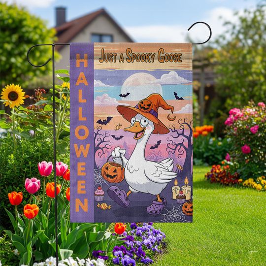 Discover Spooky Goose Halloween Garden Flag: Funny Witch Yard Decor