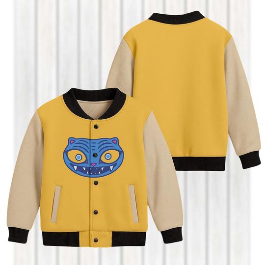 Yellow Zoey Kpop Demon Hunters Baseball Jacket, Derpy Tiger Demon Hunters Jacket, Zoey Huntrix Kid Jacket, Anime Tiger Varsity Jacket