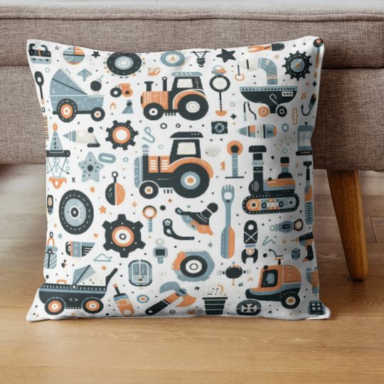 Discover Kids Construction Tractor Pillow Cover for Nursery Decor