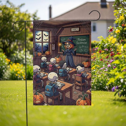 Discover Halloween Witch Classroom Garden Flag: Spooky Science Decor