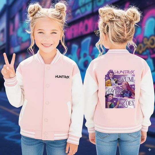 Huntrix K-pop Demon Hunter Kid Adult varsity jacket  a pocketed baseball