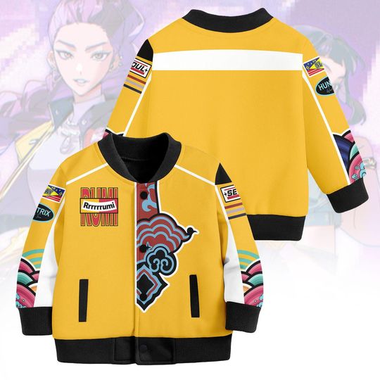 Kpop Demon Hunters Rumi Costume Baseball Jacket, Rumi Cosplay Yellow Jacket, Huntrix Demon Hunter Outfit, Halloween Gift