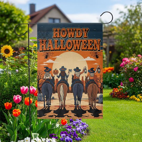 Discover Howdy Halloween Garden Flag: Cowboy Witch Riding Horses, Western Fall Decor