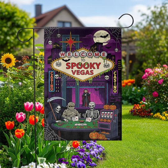 Discover Spooky Vegas Halloween Garden Flag: Casino Horror Yard Decor