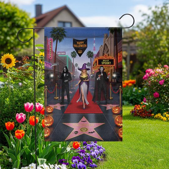 Discover Spooky Celebrity Witch Garden Flag: Glam Halloween Red Carpet Decor