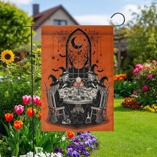Discover Witch Coven Garden Flag: Spooky Gothic Halloween Outdoor Decor