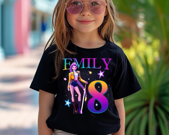 Discover Rumi Huntrix Girl Birthday Custom Shirt, Inspired Kpop Demon Hunter Shirt, Custom Saja Boy Birthday Shirt, Birthday Gift for Kid.