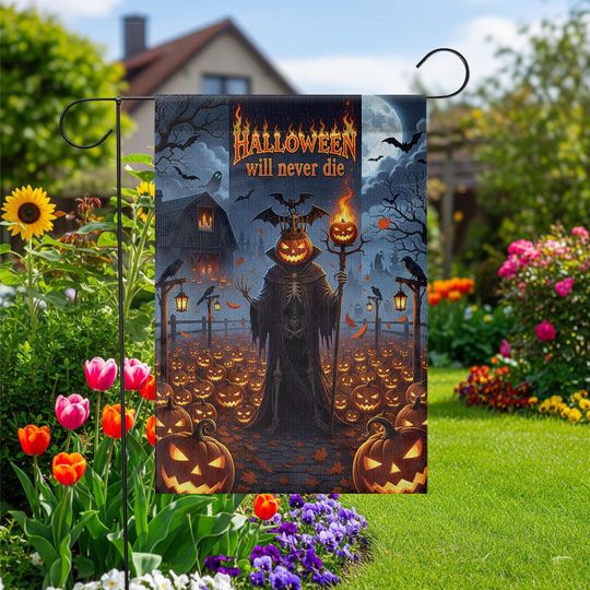 Discover Gothic Halloween Garden Flag: Grim Reaper Pumpkin Decor