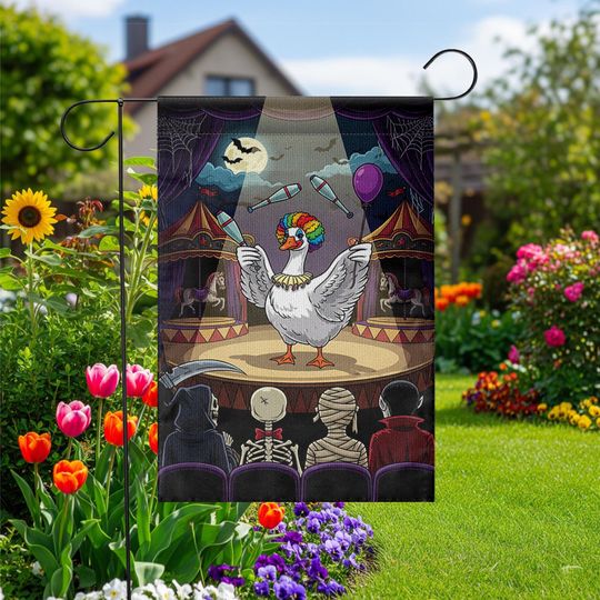 Discover Halloween Goose Circus Garden Flag: Funny Clown Juggling Yard Decor