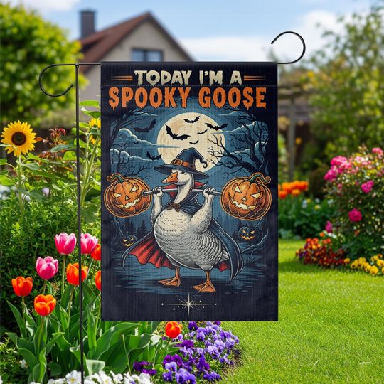 Discover Funny Spooky Goose Halloween Garden Flag  Witch Goose with Pumpkins Yard Decor