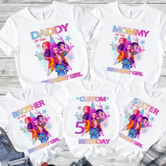 Discover Custom Huntrix Birthday Girl Shirt,Custom Family Birthday Shirt,Personalized Kpop Demon Hunter Name And Age Tee,Gift for Huntrix Fan