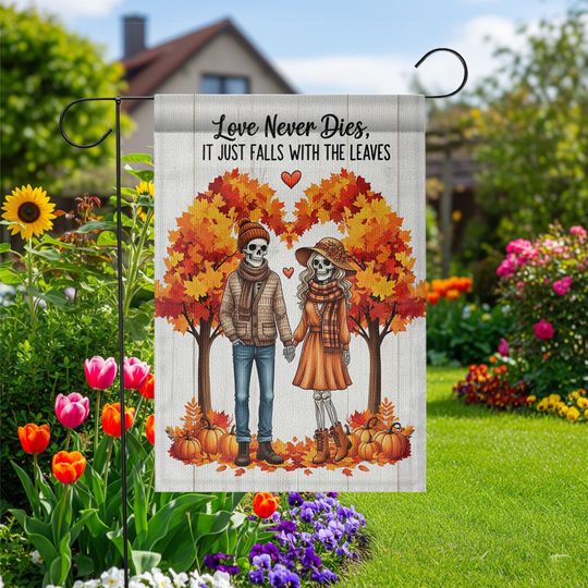 Discover Skeleton Couple Fall Garden Flag: Romantic Halloween Yard Decor