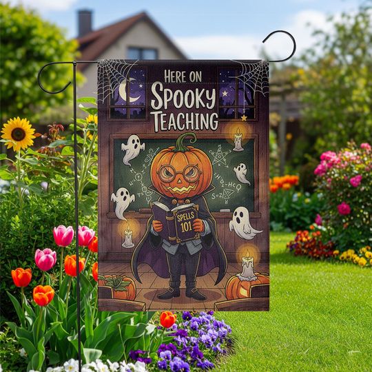 Spooky Teaching Garden Flag: Halloween Teacher Decor, Pumpkin Head