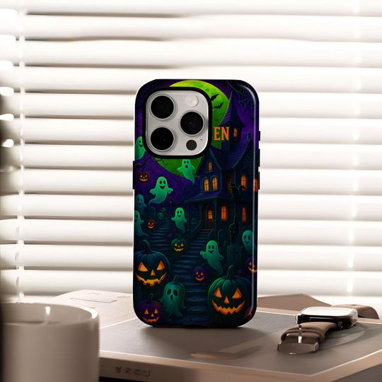 Discover Bat Pumpkin Halloween Case Horror Aesthetic Compatible with iPhone 17, 16, 15, 14, 13, 12, Plus, Pro Max, Samsung S25, S24, S23, S22 Ultra