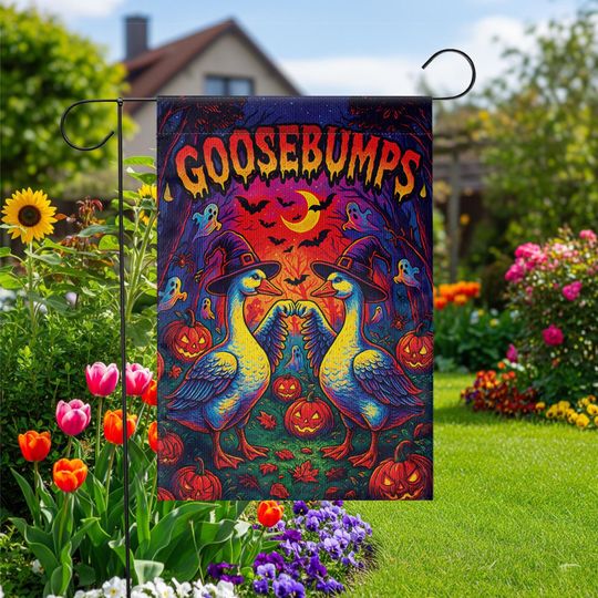 Funny Halloween Goose Garden Flag  Witch Goose Yard Decor, Goosebumps Outdoor Banner