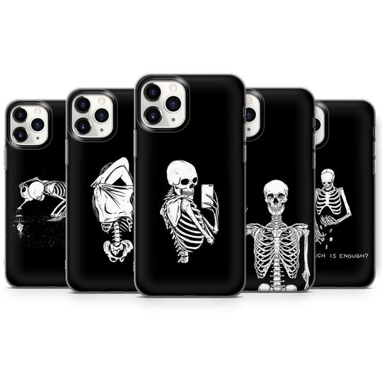 Discover Aesthetic Skeleton Phone Case Skull Cover for iPhone 17 Pro Max, 16e, 15, 14, 12 & Samsung S25 Ultra, S24 FE, A56, Pixel 10 XL, 9a, 8
