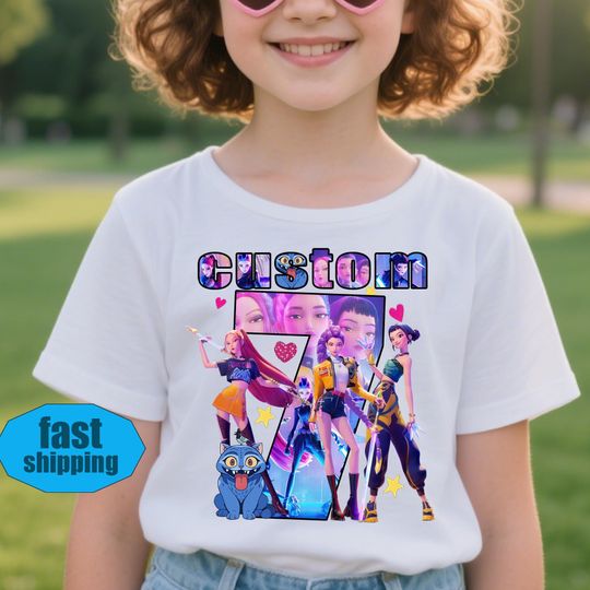 Discover Custom Huntrix Birthday Girl T-Shirt,Personalized Huntrix Name And Age Birthday Shirt,Kpop Demon Hunter Birthday Tee,Gift for Huntrix fan