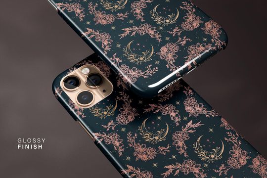 MOON Botanical Floral iPhone Case 15 14 14 13 12 11 Pro Max, Celestial Galaxy S23 S22 Ultra Case, Witchy Cottagecore iPhone X XR Tough Case
