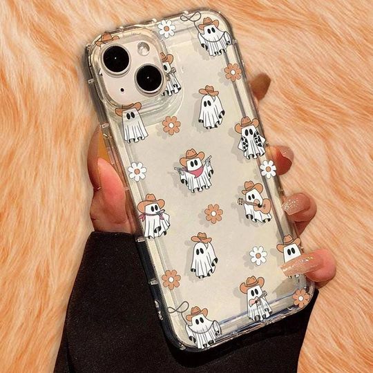 Discover Cowboy Western Ghost Halloween Clear iPhone Case, For iPhone 16 15 14 13 12 11 Pro Max Case Gift For Womens Silicone Cover 7 8 plus XR XS SE