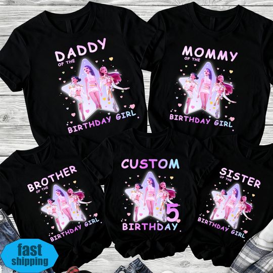 Discover Custom Huntrix Birthday Girl Shirt,Custom Kids Family Birthday Shirt,Personalized Kpop Demon Hunter Name And Age Tee,Gift for Huntrix Fan
