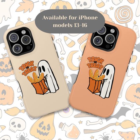 Discover Trick or Treat Ghost with Bread | Magnetic Tough Phone Case | iPhone iPhone 13 14 15 16 Pro Max MagSafe | Halloween Fall Autumn Lover