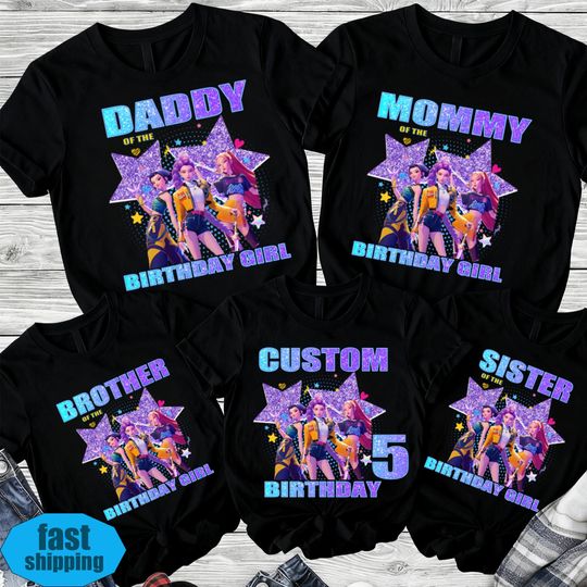 Discover Custom Huntrix Birthday Girl Shirt,Custom Kids Family Birthday Shirt,Personalized Kpop Demon Hunter Name And Age Tee,Gift for Huntrix Fan