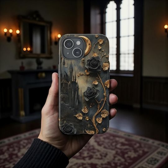 Discover Gothic Castle Phone Case Dark Academia Cover with Black Roses Moon and Vintage Fantasy Aesthetic Protector IPhone & Samsung