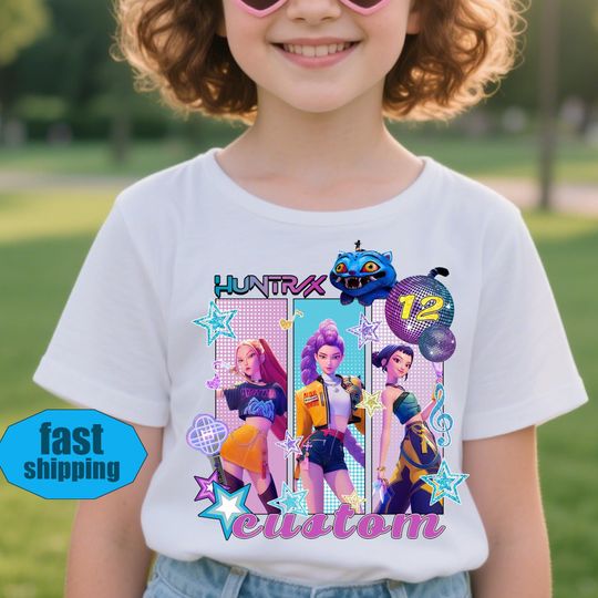 Custom Huntrix Birthday Girl Shirt,Personalized Kpop Demon Hunter Birthday Tee,Back to School,Gift for Huntrix fan,Birthday Gift for Kid
