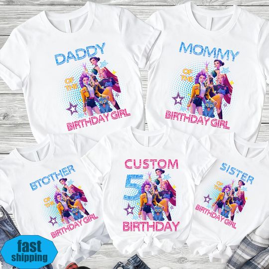Discover Custom Huntrix Birthday Girl Shirt,Custom Kids Family Birthday Shirt,Personalized Kpop Demon Hunter Name And Age Tee,Gift for Huntrix Fan