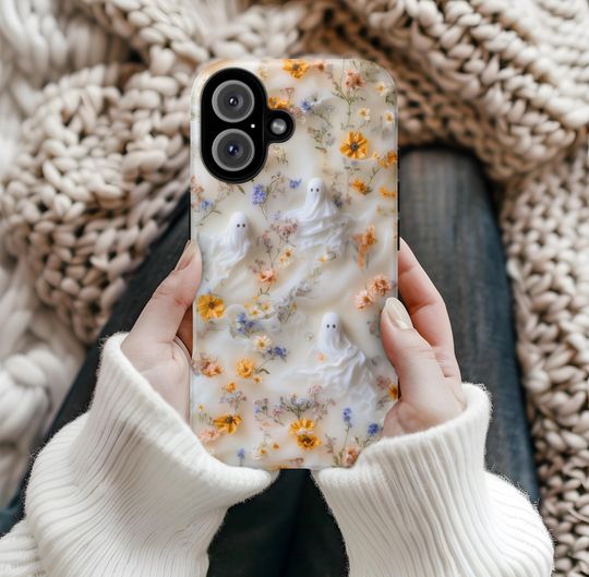 Discover Ghost and Flowers Magsafe Case | Pastel Goth iPhone 17 16 15 14 Pro Max | Cute Spooky Halloween Gift