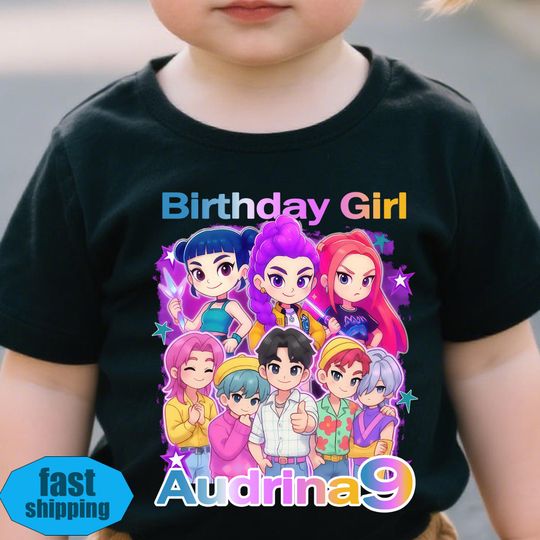 Discover Custom Huntrix Birthday Girl T-Shirt,Personalized Huntrix Name And Age Birthday Shirt,Kpop Demon Hunter Birthday Tee,Gift for Huntrix fan