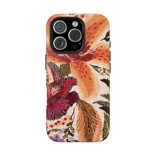 Orange Wildflowers iPhone 16 Pro Plus iPhone 15 14 13 12 11 Pro Max Plus Case, Hibiscus Samsung Galaxy S24 S23 S22 S21 Cases
