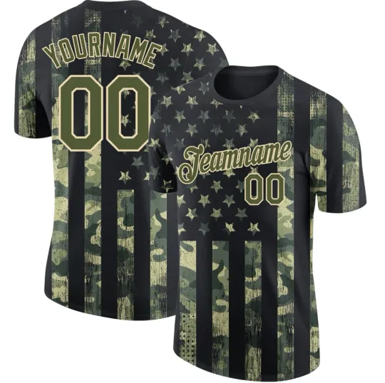 Custom Camo Olive-Cream 3D American Flag Fashion T-Shirt