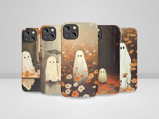 Discover Aesthetic Halloween Ghost Phone Case, Cute Ghost fit for iPhone 16, iPhone 16 Plus, iPhone 15 Pro Max, iPhone 15, iPhone 14, 13, XR, 8+, 7