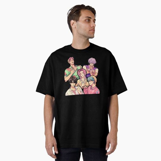 Discover Anime K-Pop Boy Band Pastel Idol Squad Oversized T-Shirt