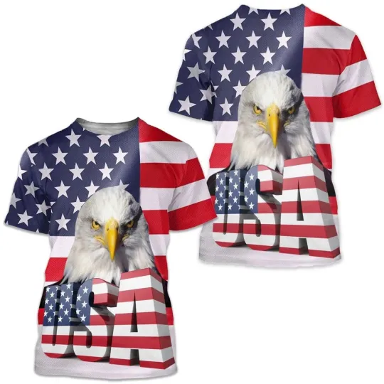 Discover Eagle Flag America 3D Print Short Sleeve Daily Tops Classic 3D Tshirt Kids,