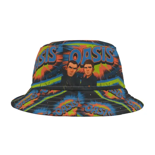 Discover Fun Colorful Cartoon Oasis Tie-Dye Bucket Hat, Festival Headwear Live Forever