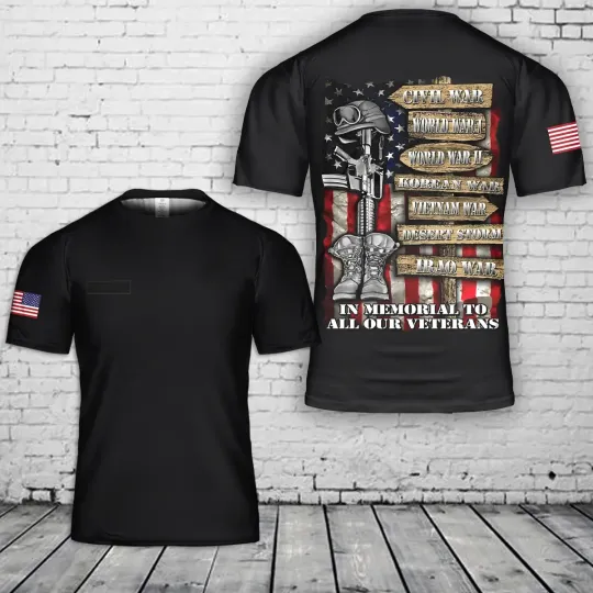 Discover Custom Name Civil War In Memorial To All Our Veterans American Flag T-Shirt 3D