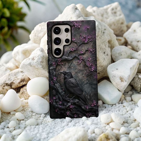 Discover Gothic Raven Phone Case: Dark Floral, Spooky Witchy Design