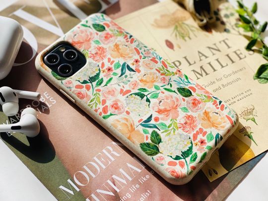 Discover Peach Flowers Eco Friendly Biodegradable Phone Case For iPhone 16 15 14 12 13 Mini 11 Pro Max 7 8 SE 2020 Galaxy S25 S24 S23 Cute Phone Case