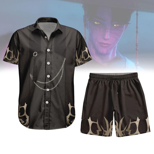 Discover Halloween Jinu Kpop Demon Hunter Button Shirt, Shorts, Kpop Hawaiian Shirt, Huntrix Jinu Saja Costume Shirt, Saja Boy Cosplay Shirt