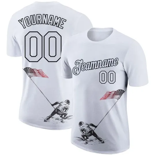 Discover Custom White Black 3D American Flag Patriotic Performance T-Shirt