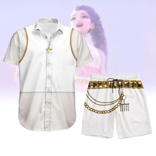 Rumi Kpop Demon Hunters Cosplay Costume, Golden Rumi Button Shirt, Halloween Shorts, Kpop Huntrix Hawaiian Shirt, Huntrix Kpop Outfit