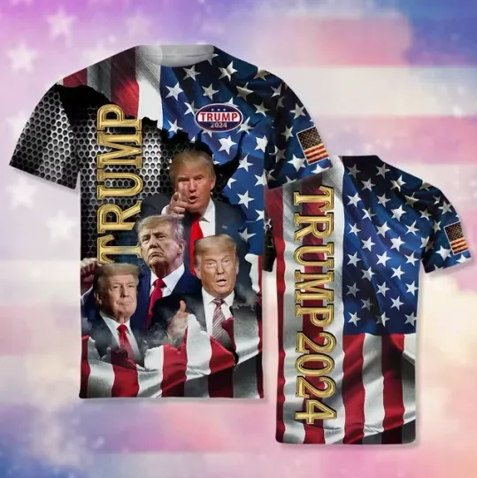 Discover Trump 2024 Graphic T Shirts Mens Clothing 3D America USA US Flag T-shirt