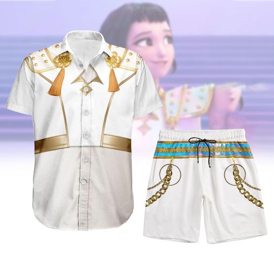 Zoey Kpop Demon Hunters Cosplay Costume, Golden Zoey Button Shirt, Halloween Shorts, Kpop Huntrix Hawaiian Shirt, Huntrix Kpop Outfit