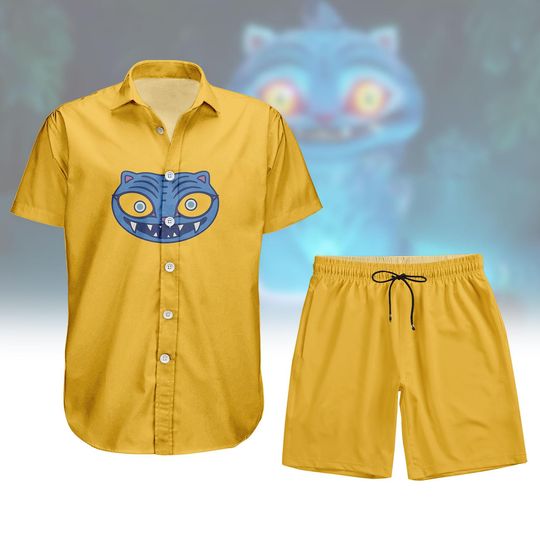 Yellow Zoey Kpop Demon Hunters Button Shirt, Demon Hunters Costume Shorts, Huntrix Cosplay Shirt, Saja Boys Hawaiian Shirt, Derpy Tiger