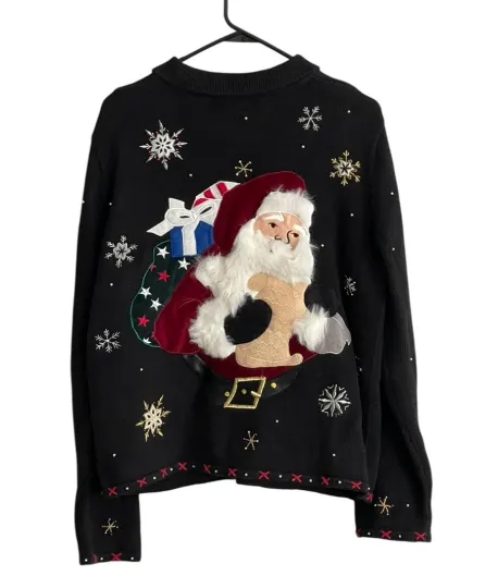 Discover Designer Originals Studio Christmas Cardigan Sweater Medium 3D Santa Embellished