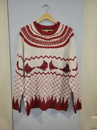 Womens Red Cardinal Ugly Christmas Sweater Thick Knit Size XL Blitzen & Company