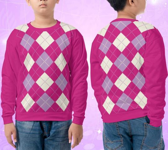Demon Sweatshirt Pink Argyle Costume Kid Adult Crewneck Activewear